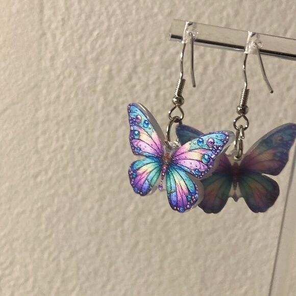Drop Earrings butterfly  acrylic - Picture 3 of 4
